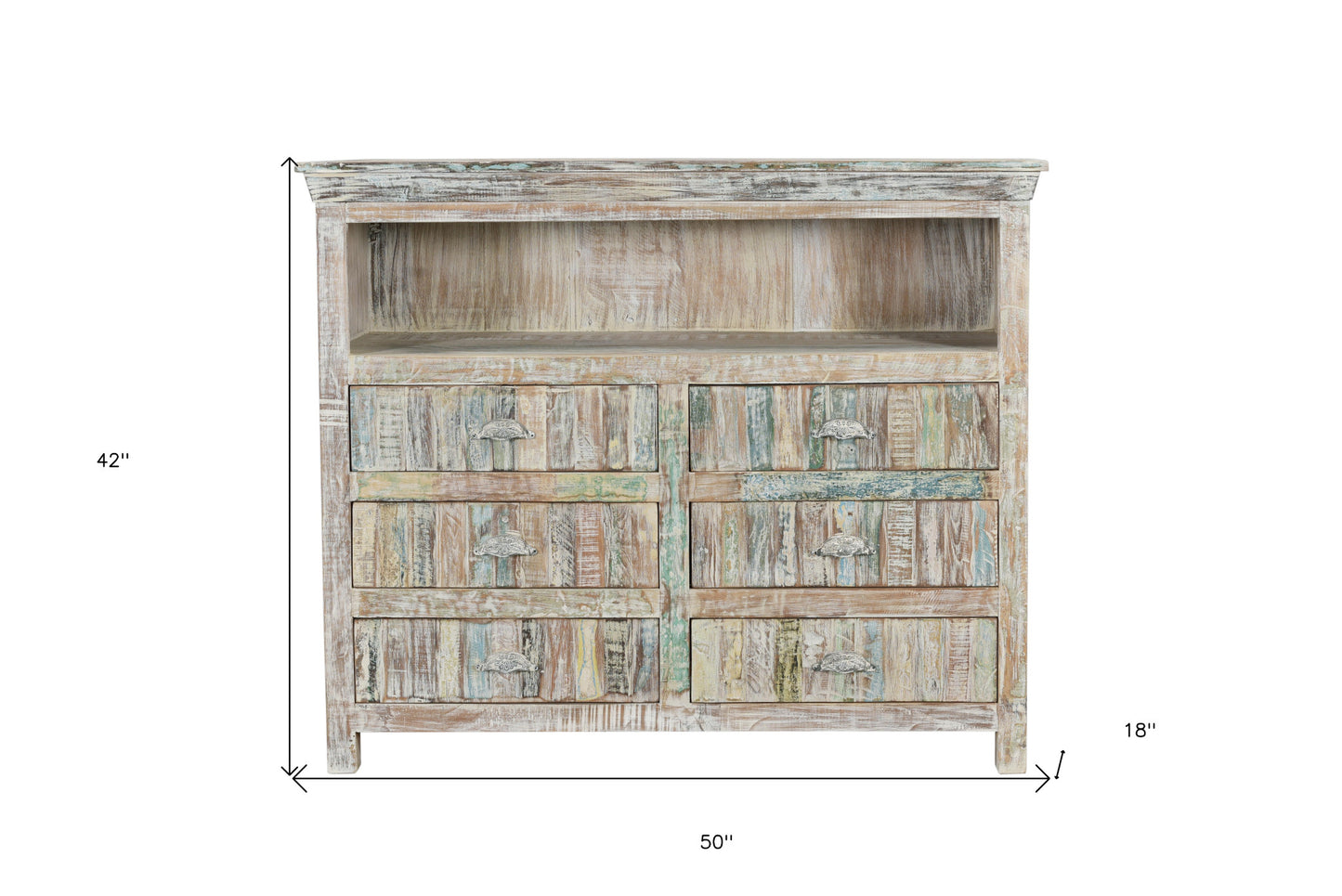 White Distressed Reclaimed Wood Open & Media Console