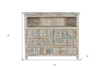 White Distressed Reclaimed Wood Open & Media Console