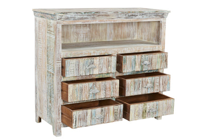 White Distressed Reclaimed Wood Open & Media Console