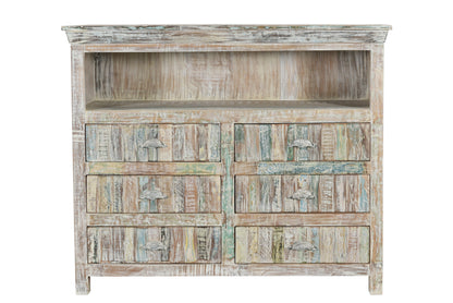 White Distressed Reclaimed Wood Open & Media Console