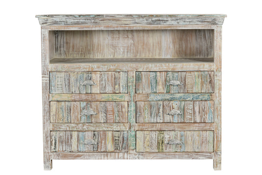 White Distressed Reclaimed Wood Open & Media Console