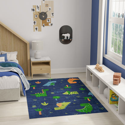 Nourison Imagination Navy & Multicolor Machine Washable Rug - Room Scene
