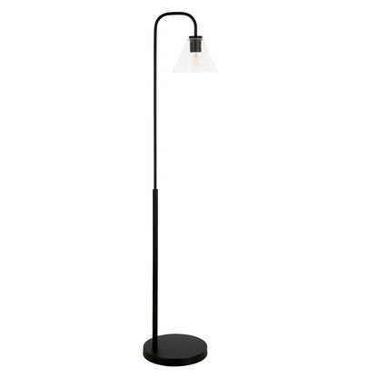 Black Arc Floor Lamp w/ Clear Glass Shade