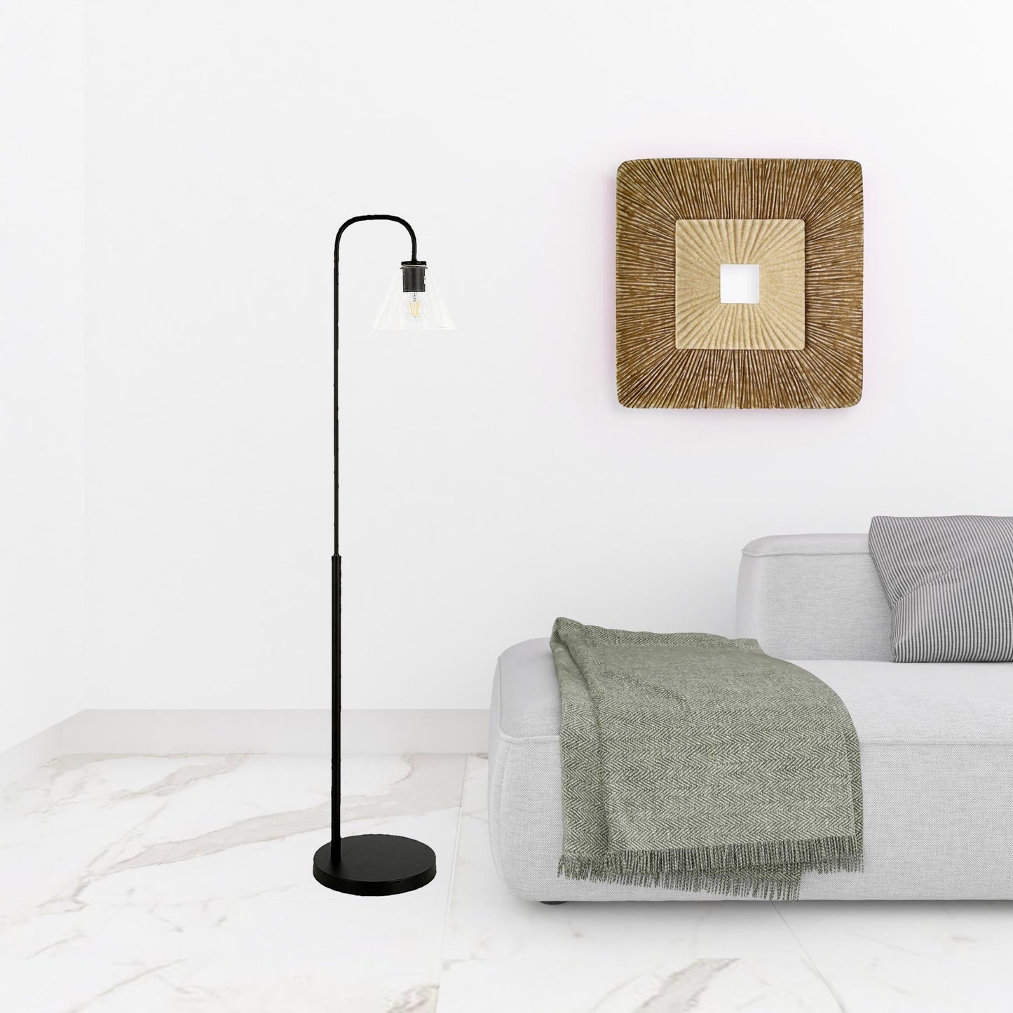 Black Arc Floor Lamp w/ Clear Glass Shade