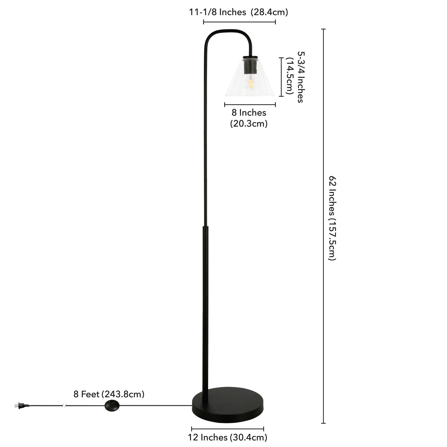 Black Arc Floor Lamp w/ Clear Glass Shade