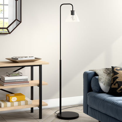 Black Arc Floor Lamp w/ Clear Glass Shade