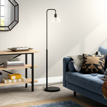 Black Arc Floor Lamp w/ Clear Glass Shade
