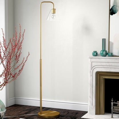 Brass Floor Lamp w/ Clear Glass Shade