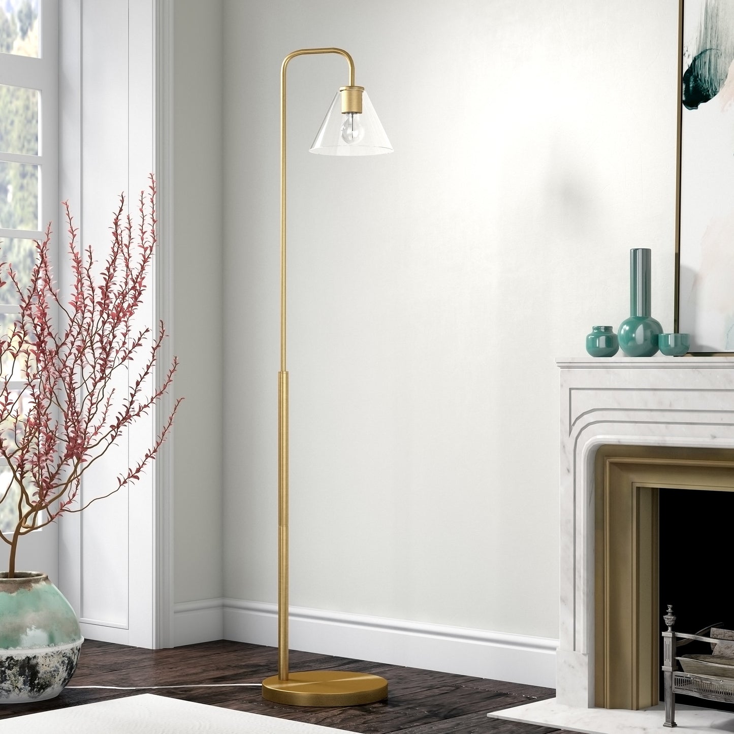 Brass Floor Lamp w/ Clear Glass Shade