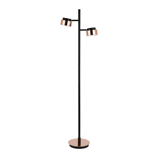 Black 2-Light Tree Floor Lamp w/ Copper Shade