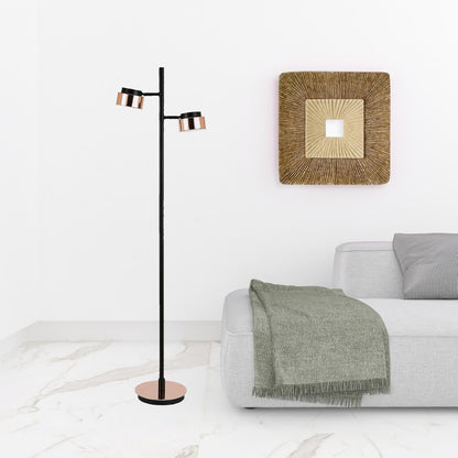Black 2-Light Tree Floor Lamp w/ Copper Shade