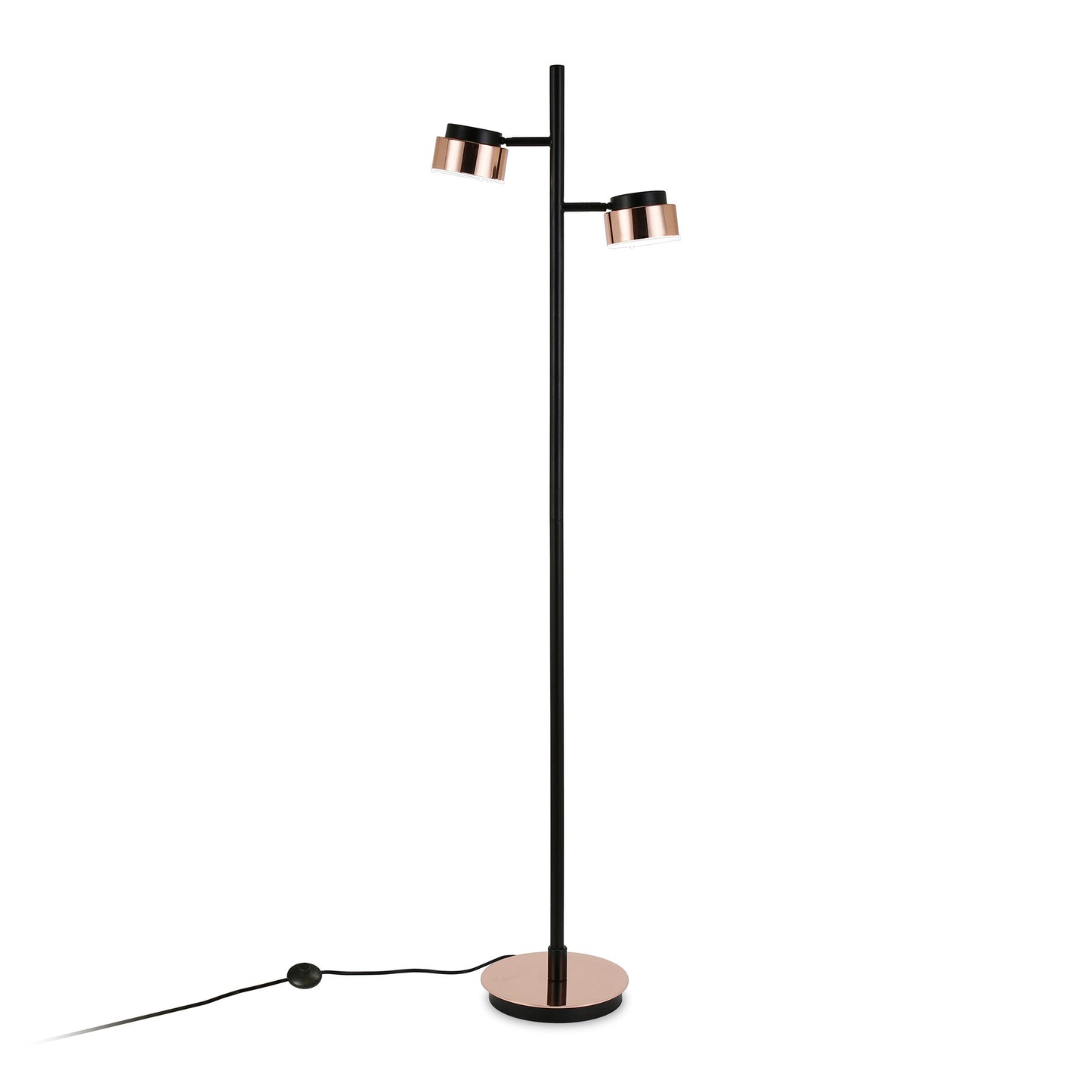 Black 2-Light Tree Floor Lamp w/ Copper Shade