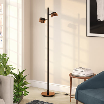 Black 2-Light Tree Floor Lamp w/ Copper Shade