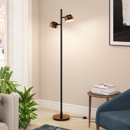 Black 2-Light Tree Floor Lamp w/ Copper Shade