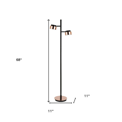 Black 2-Light Tree Floor Lamp w/ Copper Shade