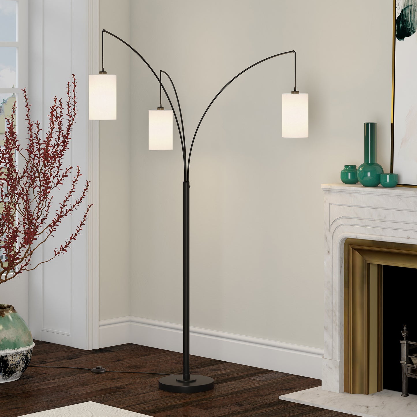 Black 3-Light Torchiere Floor Lamp w/ Shade