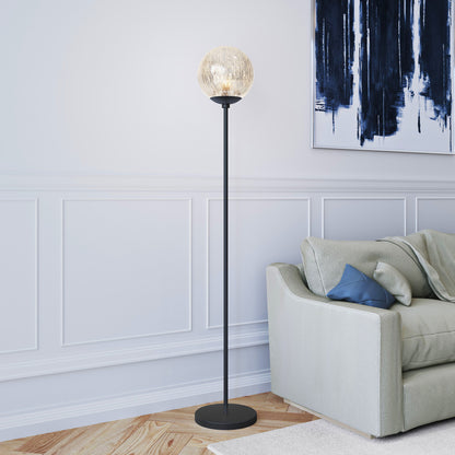 Black Floor Lamp w/ Gold Mercury Glass Globe