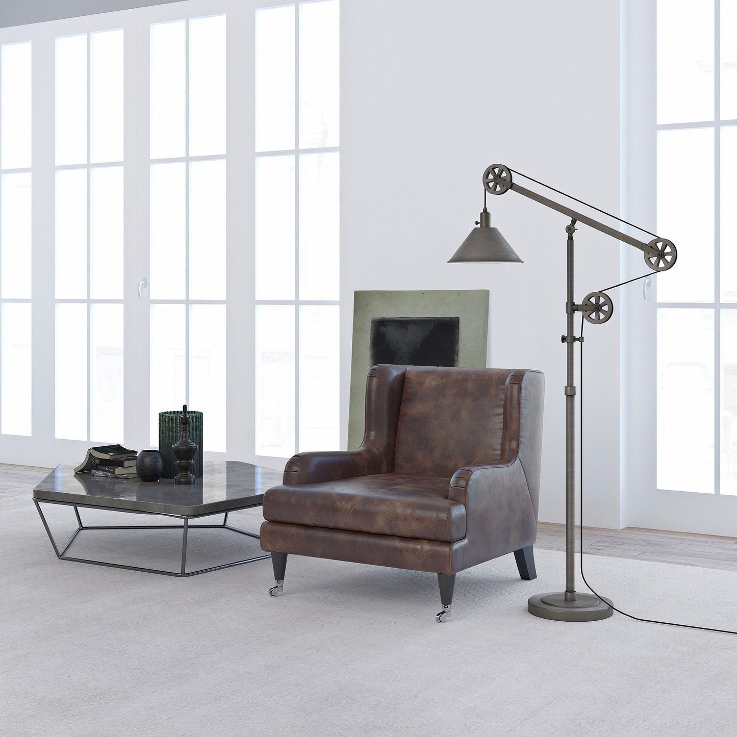 Steel Reading Floor Lamp w/ Silver Shade