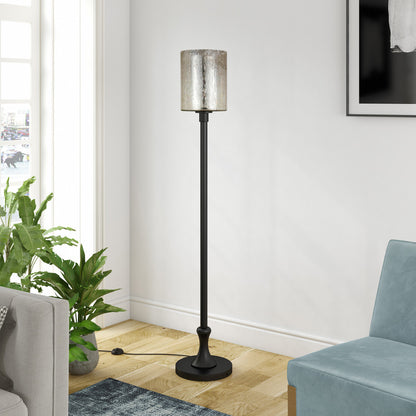 Black Torchiere Floor Lamp w/ Clear Glass Shade