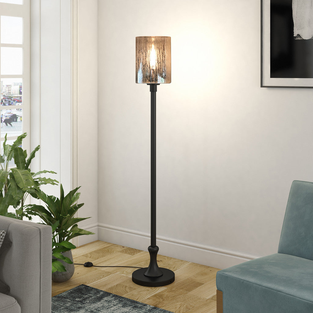Black Torchiere Floor Lamp w/ Clear Glass Shade