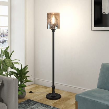 Black Torchiere Floor Lamp w/ Clear Glass Shade