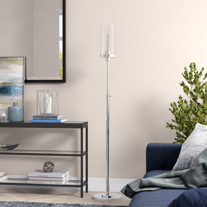 Nickel Torchiere Floor Lamp w/ Clear Glass Shade