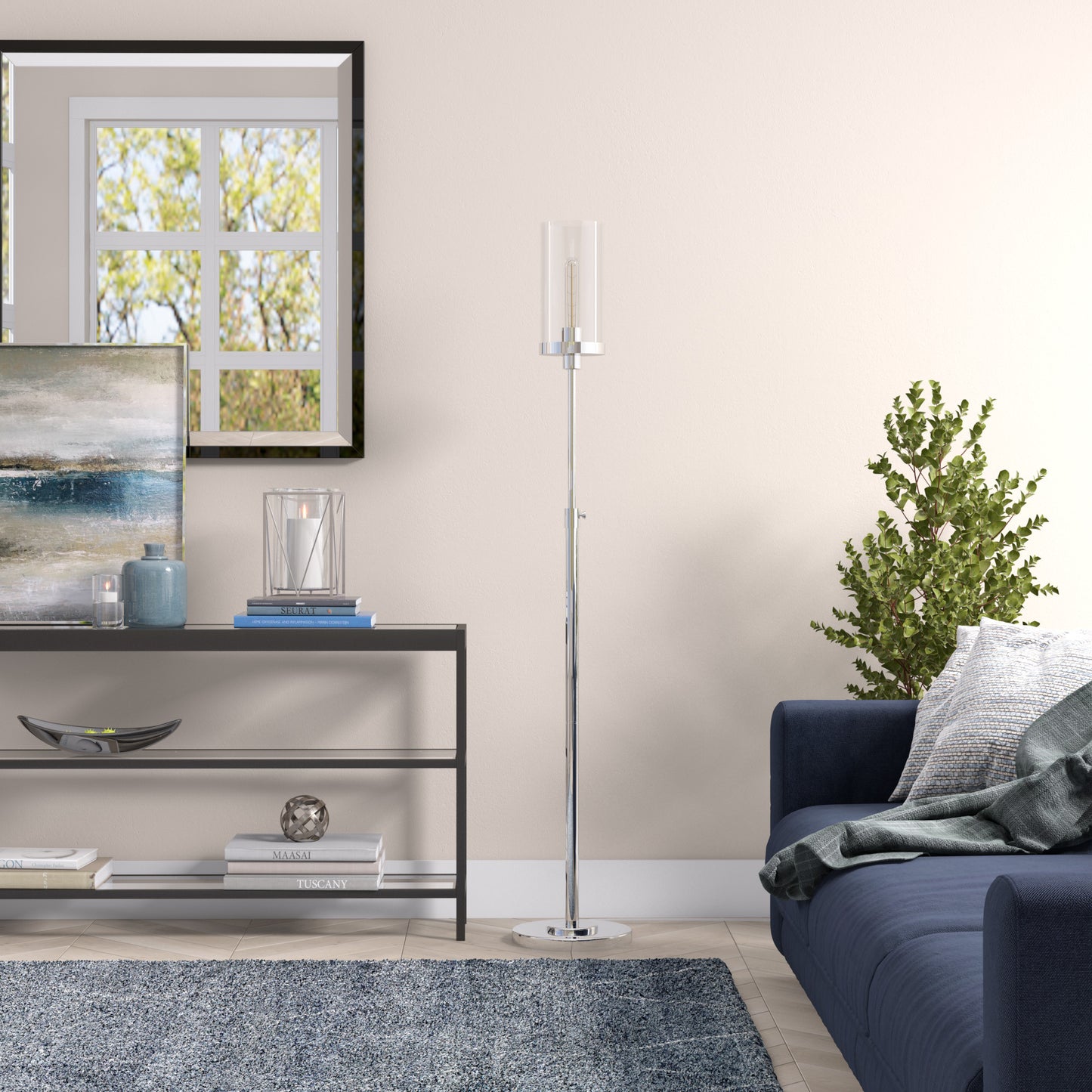 Nickel Torchiere Floor Lamp w/ Clear Glass Shade