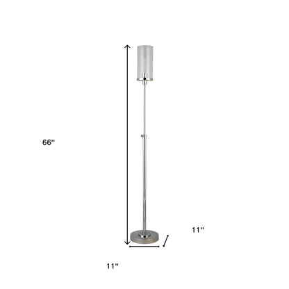 Nickel Torchiere Floor Lamp w/ Clear Glass Shade