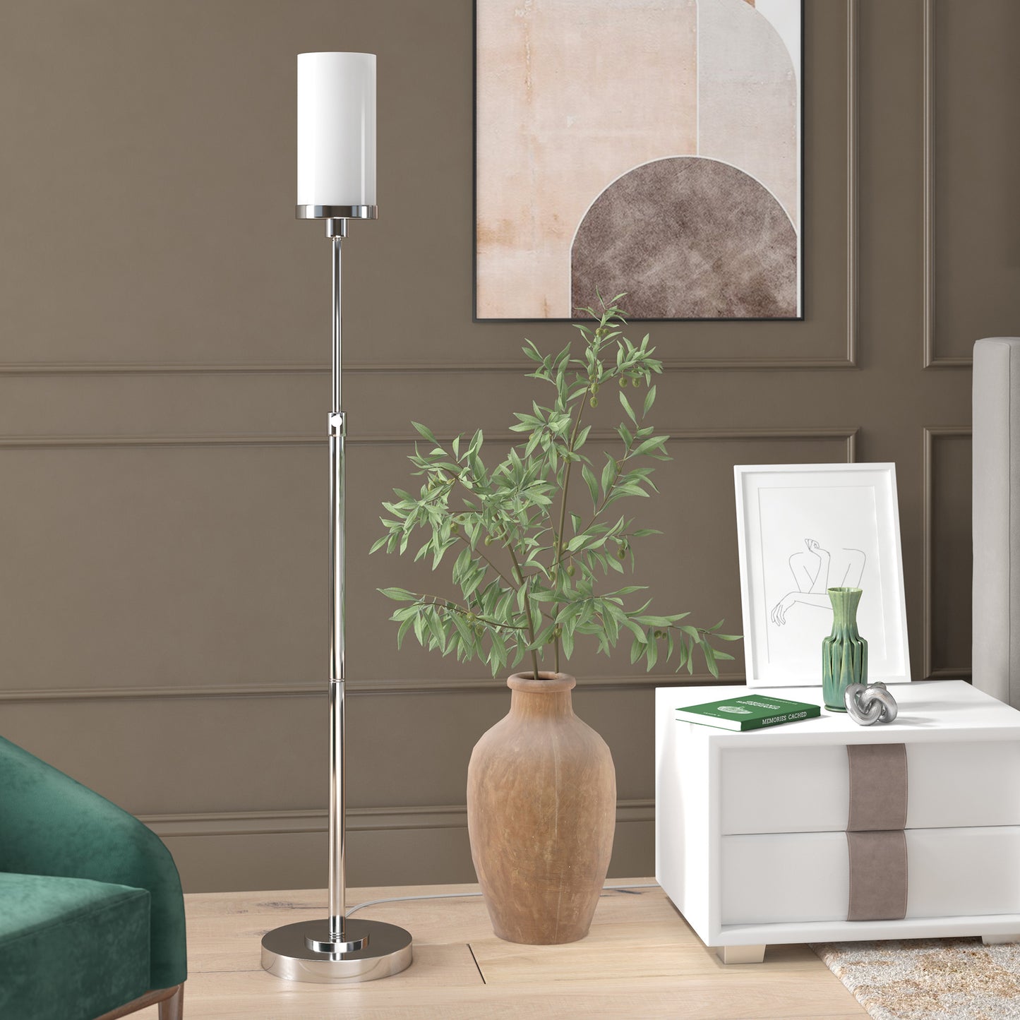 Nickel Torchiere Floor Lamp w/ Shade