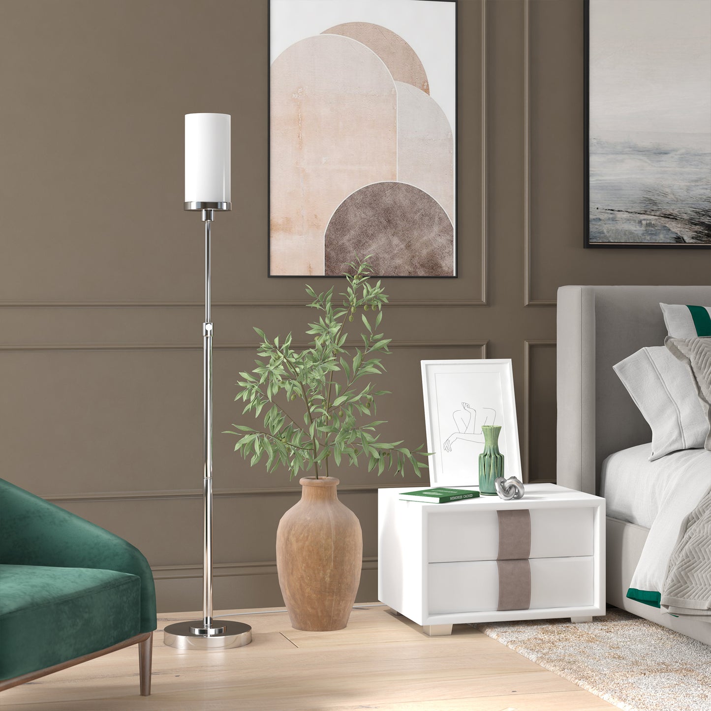 Nickel Torchiere Floor Lamp w/ Shade