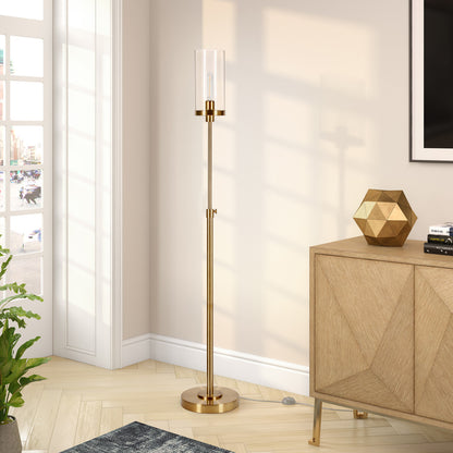 Brass Torchiere Floor Lamp w/ Clear Glass Shade