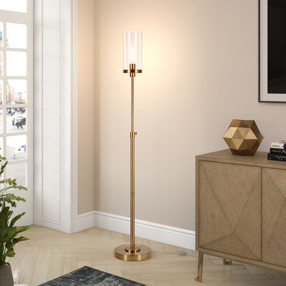 Brass Torchiere Floor Lamp w/ Clear Glass Shade