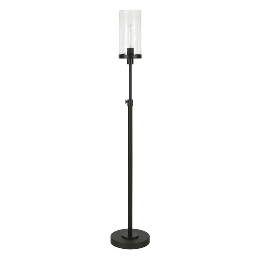 Black Adjustable Torchiere Floor Lamp w/ Clear Glass Shade