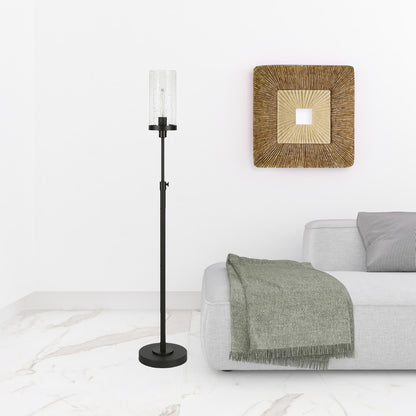 Black Adjustable Torchiere Floor Lamp w/ Clear Glass Shade