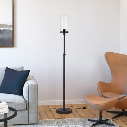 Black Adjustable Torchiere Floor Lamp w/ Clear Glass Shade