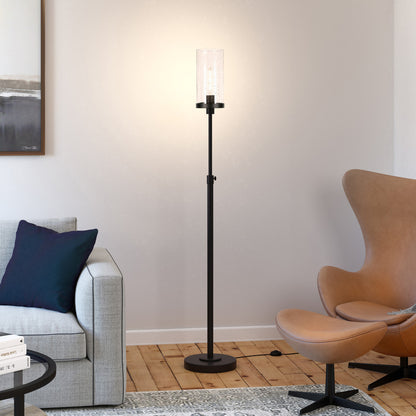 Black Adjustable Torchiere Floor Lamp w/ Clear Glass Shade