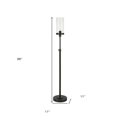 Black Adjustable Torchiere Floor Lamp w/ Clear Glass Shade