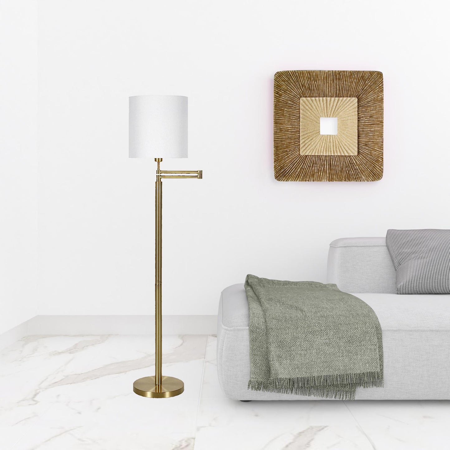 Brass Swing Arm Floor Lamp w/ Shade