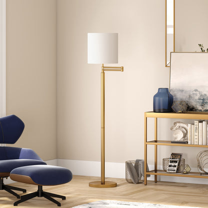 Brass Swing Arm Floor Lamp w/ Shade