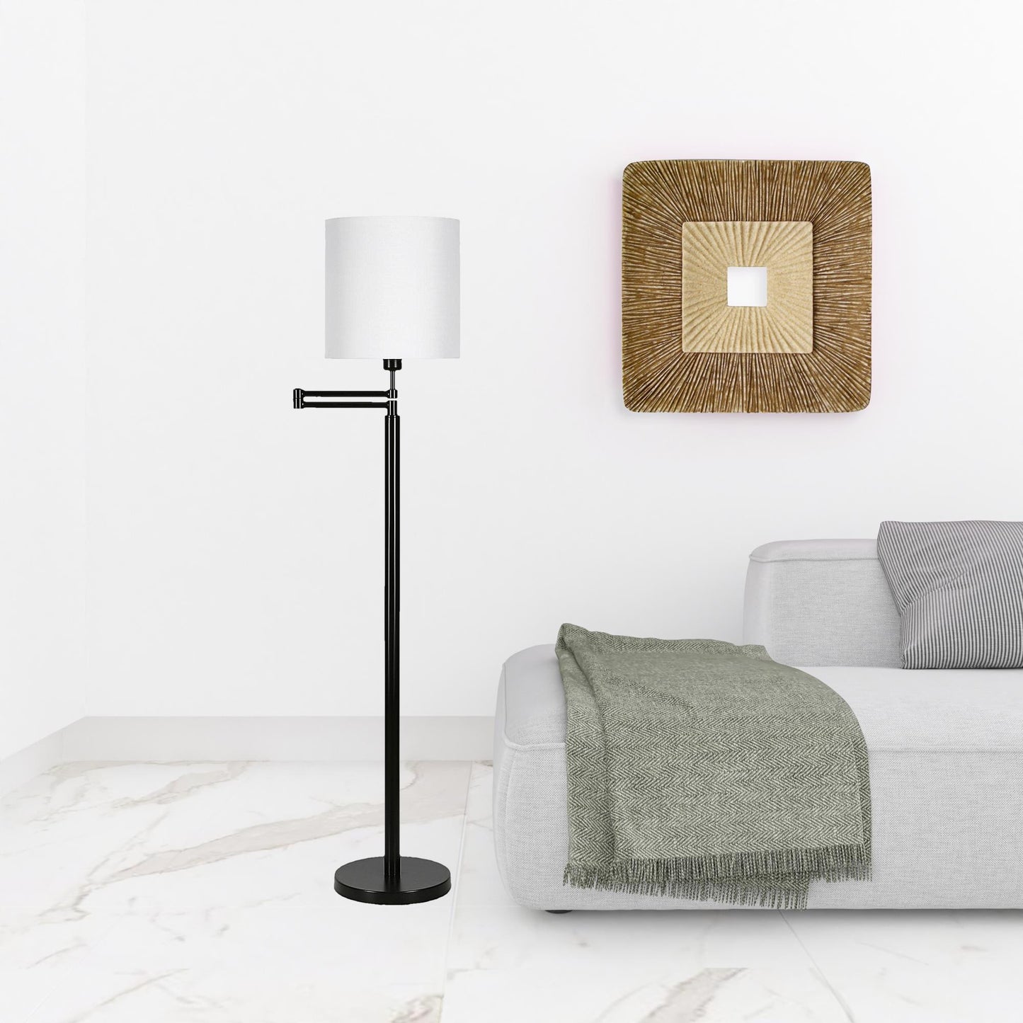 Black Swing Arm Floor Lamp w/ Shade