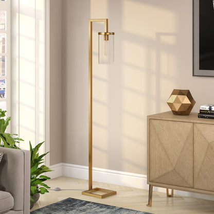 Brass Reading Floor Lamp w/ Clear Glass Shade