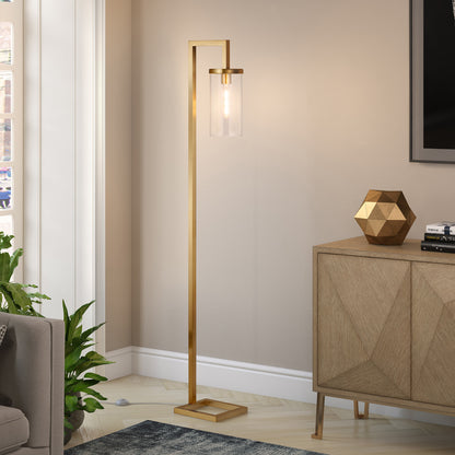 Brass Reading Floor Lamp w/ Clear Glass Shade