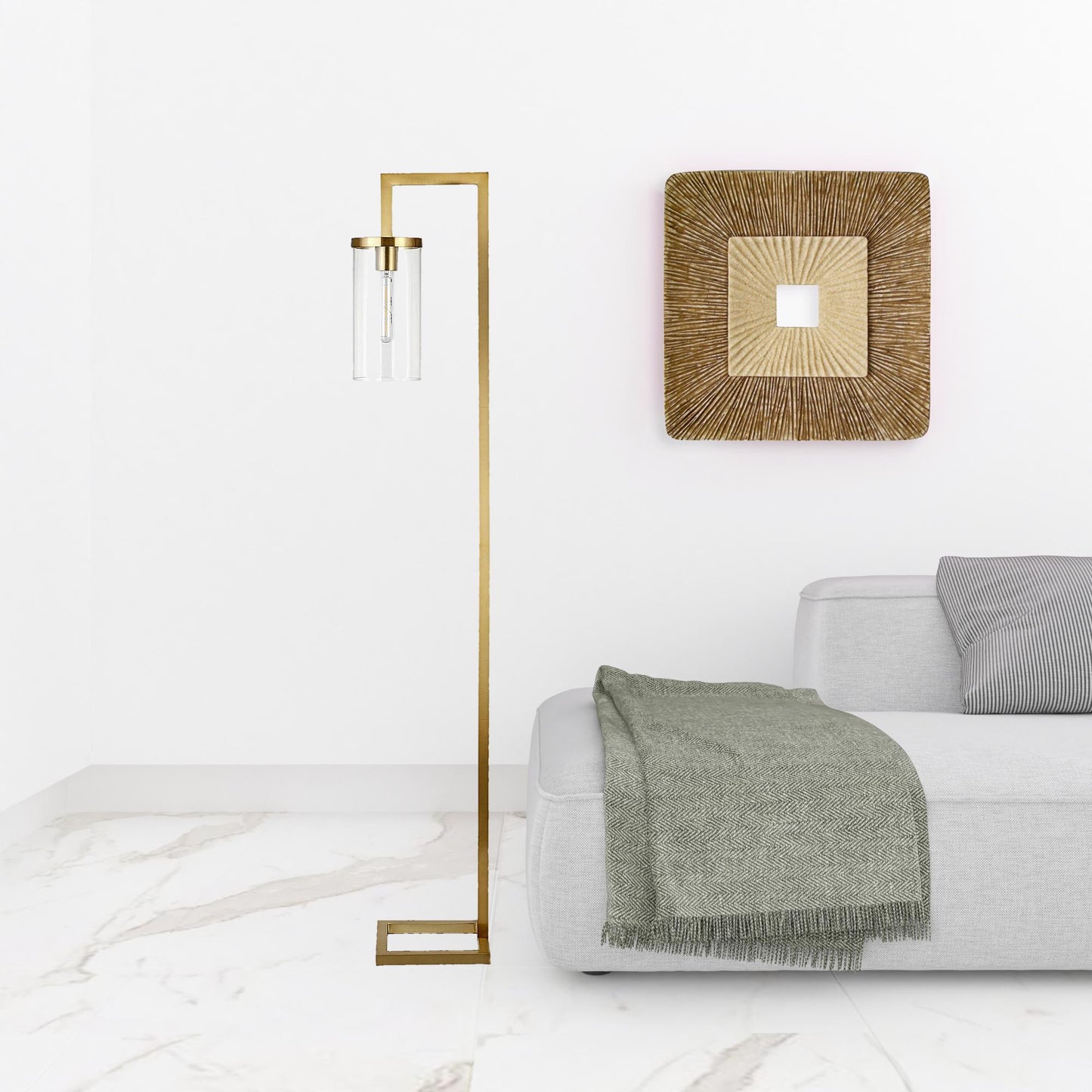 Brass Reading Floor Lamp w/ Clear Glass Shade
