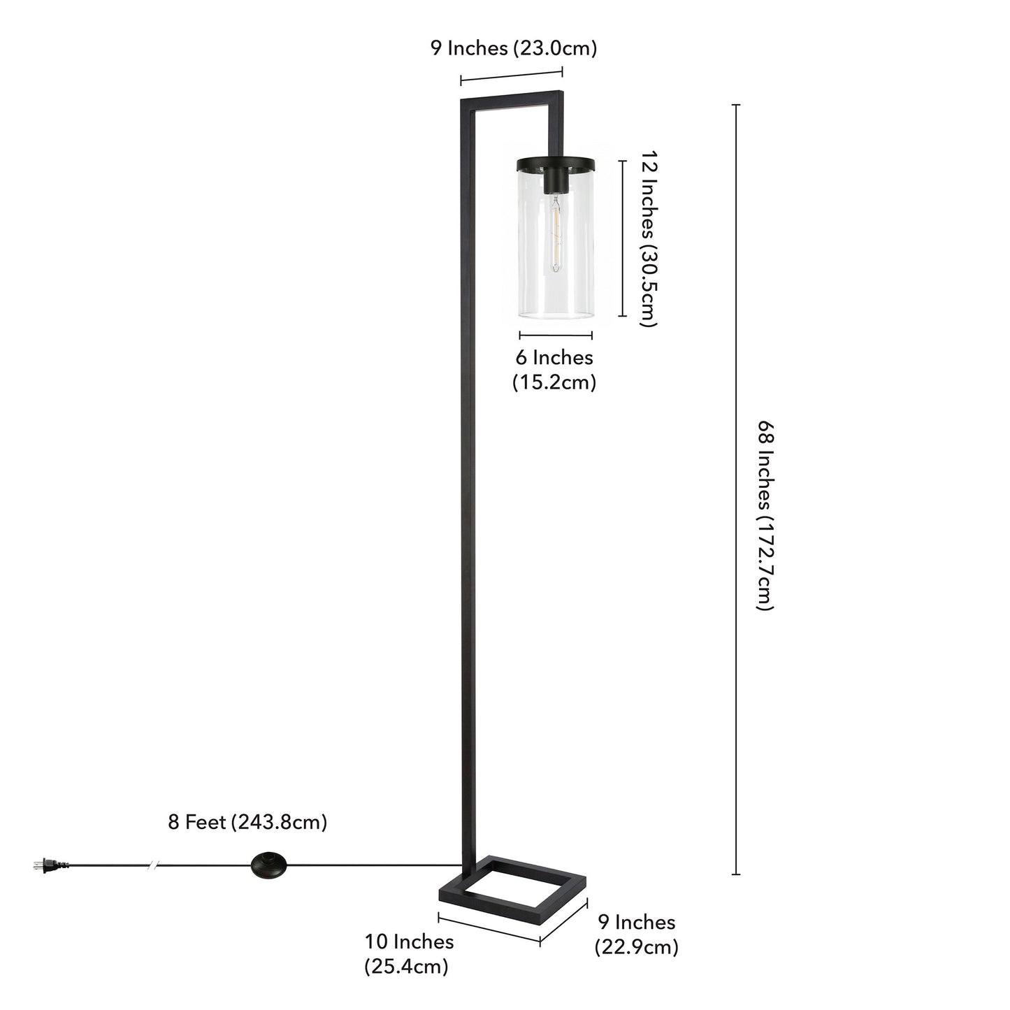 Black Reading Floor Lamp w/ Clear Glass Shade