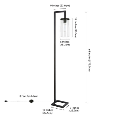 Black Reading Floor Lamp w/ Clear Glass Shade