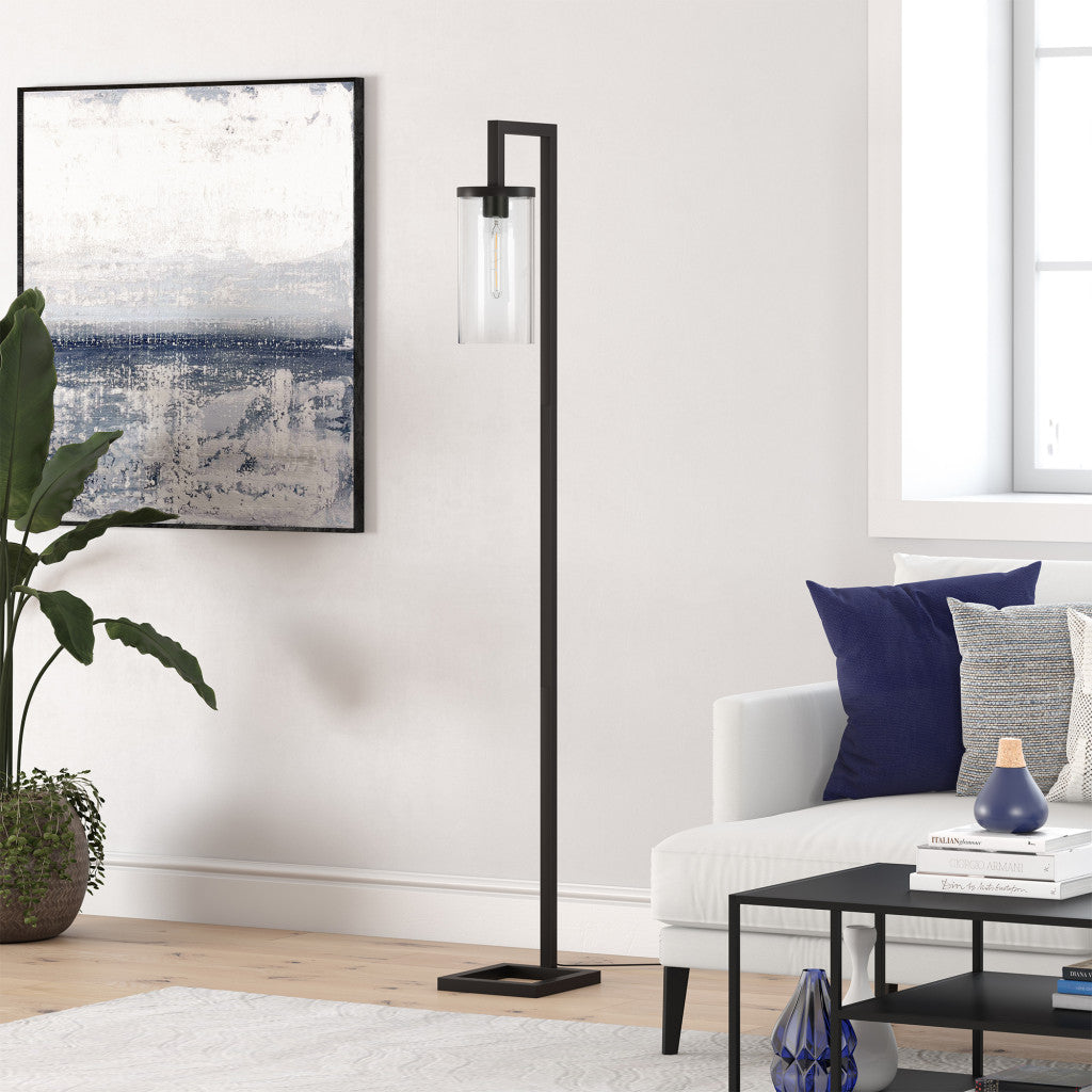 Black Reading Floor Lamp w/ Clear Glass Shade