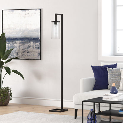 Black Reading Floor Lamp w/ Clear Glass Shade