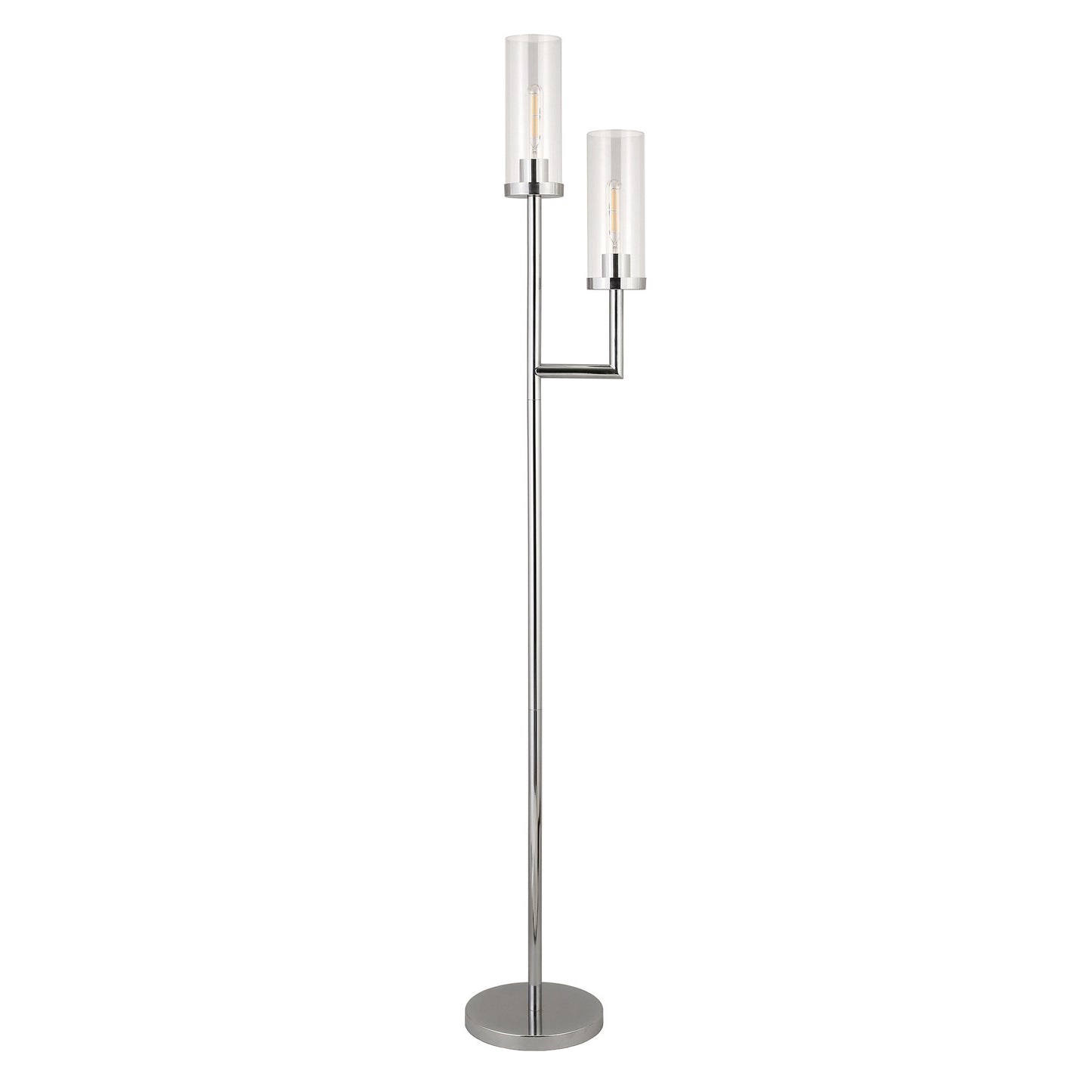 Nickel 2-Light Torchiere Floor Lamp w/ Clear Glass Shade