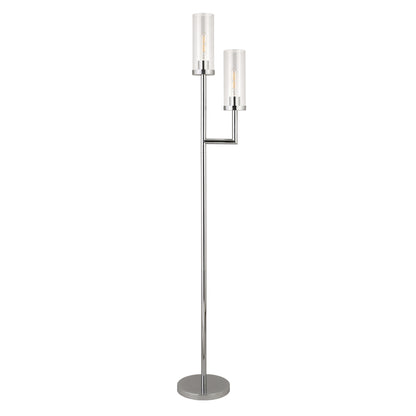Nickel 2-Light Torchiere Floor Lamp w/ Clear Glass Shade