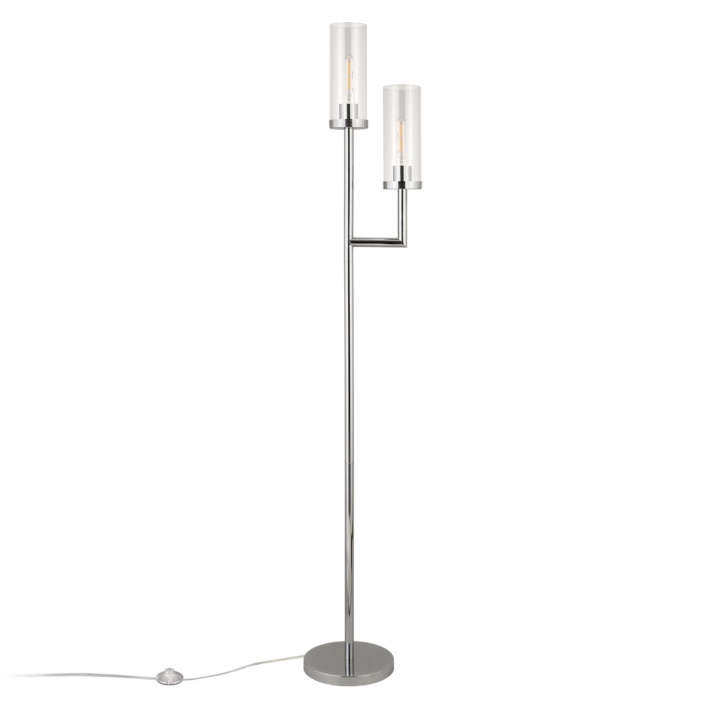 Nickel 2-Light Torchiere Floor Lamp w/ Clear Glass Shade